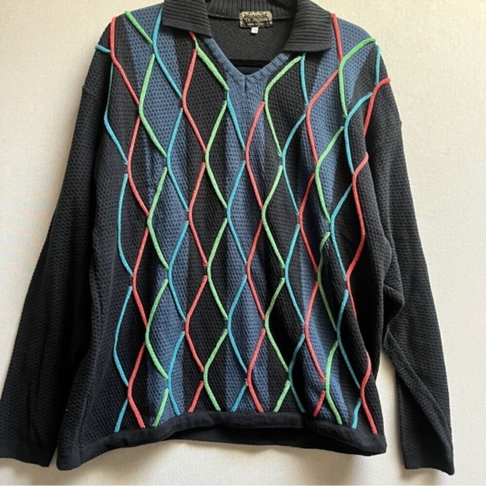 Vintage Di Bazzato 3D Geometric Multicolor Diamond Knit Sweater L